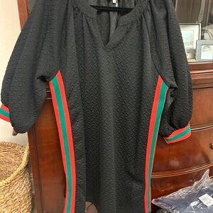 Entro Black Dress with Red and Green Stripes